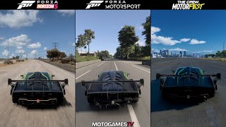 Horizon 5 vs Motorsport 2023 vs The Crew Motorfest  Lamborghini Essenza SCV12 Sound Comparison [upl. by Nelg]