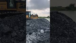 Shantui Bulldozer Pushing Rock to backfill in lake [upl. by Norreht]