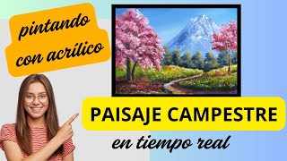 PINTANDO PAISAJE CAMPESTRE con acrílico fácil en tiempo real [upl. by Noissap]