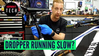 How To Service A Slow MTB Dropper Post  Mountain Bike Maintenance [upl. by Nerej]