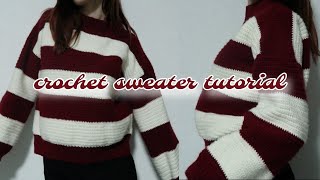 CROCHET SWEATER TUTORIAL  beginner friendly  striped crochet sweater  STEP BY STEP [upl. by Sandler]