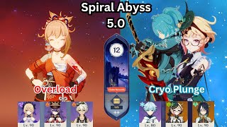 Yoimiya Overload  Cryo Diluc Plunge  50 Spiral Abyss Floor 12  Genshin Impact [upl. by Marti637]