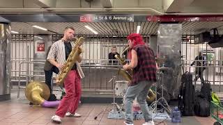 Leo P sax battle at 34 st herald sq station roadto100k saxophone leop [upl. by Casmey]