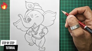 Bal Ganesh Easy Step By Step Drawing Tutorial For Beginnerskids AjArts03 [upl. by Aylsworth]