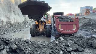 Volvo wheel loader rock loading special side tipping bucket and tunnel construction [upl. by Skolnik733]