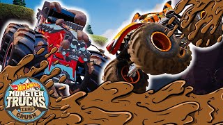 Hot Wheels Monster Trucks are Challenged by the Epic Mudslide Course  Hot Wheels [upl. by Harod]