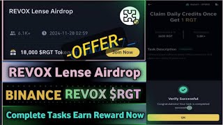 Binance REVOX Lense Airdrop Complete Tasks  Earn RGT Tokens  Revox Airdrop November 27 2024 [upl. by Yseulte]