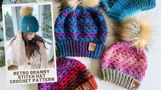 Retro Granny Stitch Hat Crochet Pattern  03mth easy hat tutorial  free crochet pattern babyadult [upl. by Tisdale80]