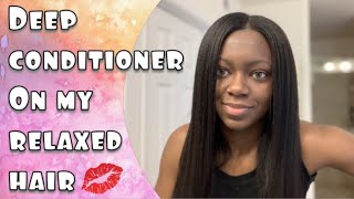 How I Deep Conditioner my Relaxed Hair using ORS Olive Oil Replenishing Conditioner [upl. by Annahs]