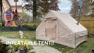 Inflatable HOT TENT camping with my dog [upl. by Ahsilet456]