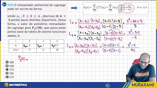 INTERPOLAÇÃO POLINOMIAL  MÉTODO DE LAGRANGE  08 [upl. by Heyra]