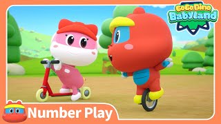 Learn Numbers w GoGo Dino Babyland  04 Wheels On The Vehicles Dinosaurs for Kids  Nursery Rhyme [upl. by Roper]