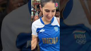 Supporting India From The Front Sara Ali Khan Spotted Wearing Indian Olympic Jersey  N18S [upl. by Llerut]