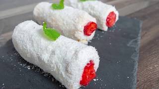 Rolat sa kokosom i jagodama  Roll with coconut and strawberries Bebina kuhinjaDomaći video recept [upl. by Yram]