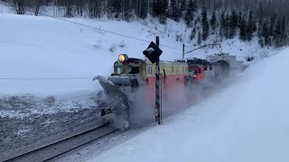 Awesome powerful snow Plow Train in Russia Blower Through Snow railway tracks [upl. by Iana]