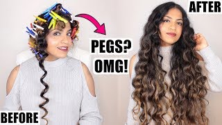 HEATLESS CURLS USING PEGS FOR LONG HAIR [upl. by Rola]