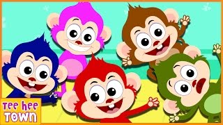 Five Little Monkeys Jumping On The Bed  5 Cheeky Monkeys  Nursery Rhymes Collection by Teehee Town [upl. by Latsyrd]