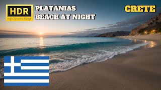 Platanias Crete  Calm Night Beach Walk  Relaxing Evening in Crete [upl. by Godden]