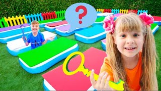 Diana and Oliver Inflatable Maze Challenge and Other Adventure Stories for Kids dianaandroma roma [upl. by Ettenoj802]