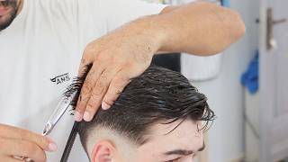 amazing haircut tutorial with machine and scissors sound  asmr barber [upl. by Zarla]