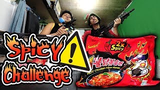 SPICY NOODLE CHALLENGE NO DRINKING  Firing Squad PUNISHMENT  GLOCO amp Trinhil [upl. by Ahsatniuq502]