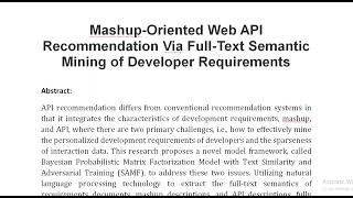 Mashup Oriented Web API Recommendation Via Full Text Semantic Mining of Developer Requirements [upl. by Amjan]