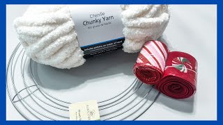 Christmas Wreath Tutorial  Chunky Yarn amp Ribbon Wreath  Just 1 Quick Craft [upl. by Atisor]