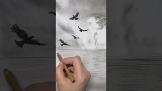 Easy Art amp Drawing Tutorial of a Moonlit Seascape with Birds Charcoal amp Graphite Step by Step [upl. by Hubey]