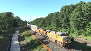 CSX M216 Lead by UP 8494 and 8192 in Guilderland Center NY 52924 [upl. by Ahtiekahs]