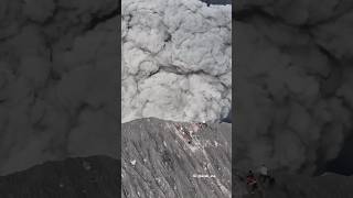 Climbers were nearly hit by eruption material when they reached the peak of Mount Dukono 17082024 [upl. by Sancho]