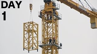 Tower crane disassembly Day 1 of 4 Removal of top segment [upl. by Sorgalim]