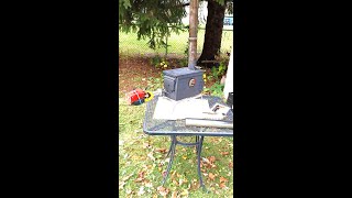 TEST OF MY AMMO BOX WOOD STOVE WITH AIR FAN [upl. by Yeslaehc]