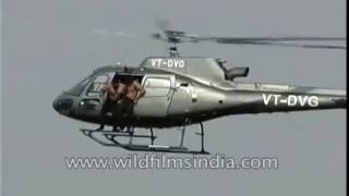 Film Stuntmen jump off helicopter and disappear in lake in Karnataka India [upl. by Llevrac]