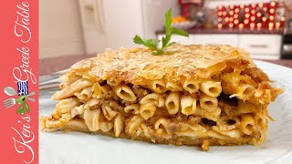 Greek Meat Sauce amp Pasta Pie  Makaronopita Me Kima [upl. by Ecirpac]