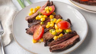 Grilled Skirt Steak With Corn and Tomato Salsa Recipe [upl. by Rebmaed]