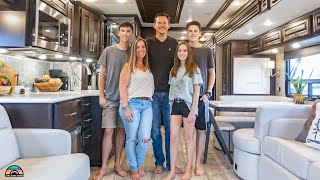 Family of 5 Downsized to a Spacious Class A Motorhome w 2 Bathrooms [upl. by Stefa]