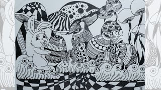 Happy Easter  Zentangle Art Drawing Easter Special 2024  Bunny and Easter Eggs [upl. by Aileahcim536]