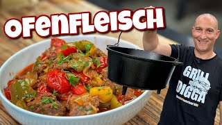 Ofenfleisch aus dem Dutch Oven  richtig einfach  Westmünsterland BBQ [upl. by Yenatirb]