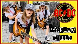 ACDC  Problem Child  incredible Mini Angus Young performance 10 year old guitarist Olly duck walk [upl. by Lahcsap649]