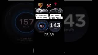 Tesla Model S P100D 782 HP vs Porsche Taycan Turbo S 761 HP acceleration [upl. by Hekker]