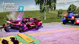 MAJOR CAR CRASH WITH ENTRAPMENT  SHERIFF PATROL IN FARMING SIMULATOR 22 [upl. by Ginevra]