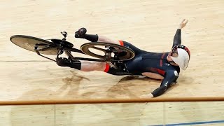 Jack Carlin Crash cycling track action suffered a 30mph accident crash in the mens keirin [upl. by Luciana66]