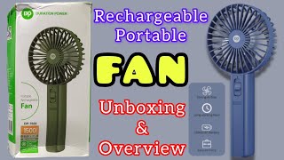 Portable Rechargeable FAN DP7633 Hand Fan Unboxing amp Overview Price Specification in Details [upl. by Adnamaa360]