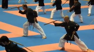 Matayoshi Kobudo  Group Sansetsukon Kata Performed in Okinawa [upl. by Nwad]