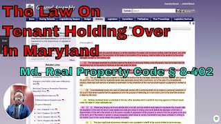 The Law on Tenant Holding Over In Maryland  Md Real Property Code § 8402 [upl. by Imray]