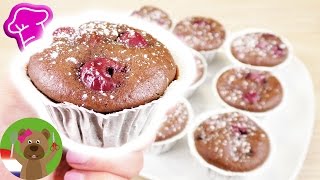 Superlekkere chocomuffins met kersen  XXL double chocolate muffins  Makkelijk amp snel Yummy [upl. by Ynej]