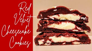 How to make Chunky Red Velvet Cheesecake stuffed Cookies  NYC Style  Recipe [upl. by Aleras]