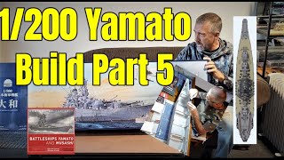 1200 Yamato Battleship BUILD PART 5 Trumpeter Monochrome モノクローム 1200 大和 quotJoining Ship Hullquot [upl. by Anaicilef]