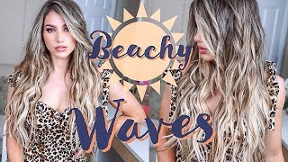 HOW TO BEACHY WAVES WITH FLAT IRON  Hair Tutorial [upl. by Oap]