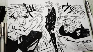 Drawing a Manga Page  Jujutsu kaisen  呪術廻戦  Gojo Satoru vs Jogo amp Hanami  Gege Akutami Drawing [upl. by Anuaek129]